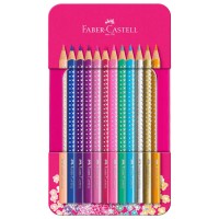 Creioane colorate 12 culori Faber-Castell Sparkle, cutie metalica