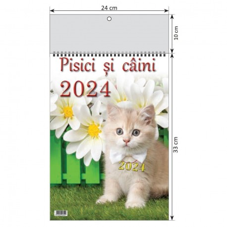 Calendar 2024 cu imagini, 24x43cm - Pisici si catei