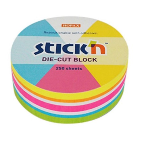 Notes adeziv cub color - cerc, 67x67 mm, 250 file, 5 culori, Stick'n