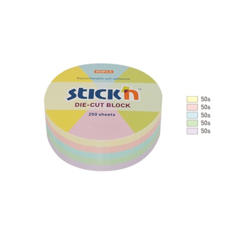 Notes adeziv cub color - cerc, 67x67 mm, 250 file, 5 culori, Stick'n