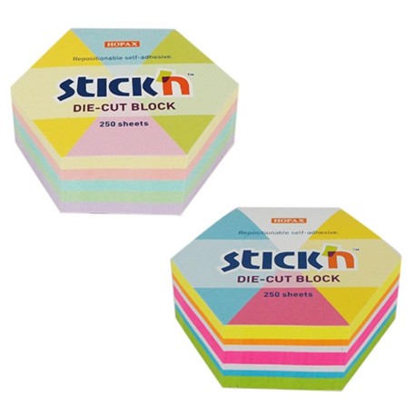 Notes adeziv cub color - hexagon, 61x70 mm, 250 file, 5 culori, Stick'n