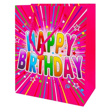 Punga cadou Happy Birthday, cu sclipici, 26x32x12 cm