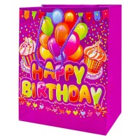 Punga cadou Happy Birthday, cu sclipici, 26x32x12 cm