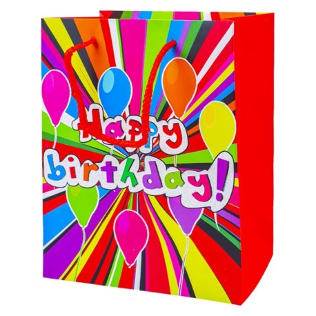 Punga cadou Happy Birthday, cu sclipici, 30x42x12 cm