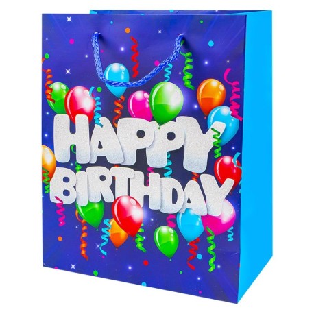 Punga cadou Happy Birthday, cu sclipici, 30x42x12 cm