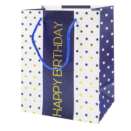 Punga cadou Happy Birthday, aplicatii metalizate, 18x23x10 cm