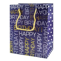 Punga cadou Happy Birthday, aplicatii metalizate, 23x32x12 cm