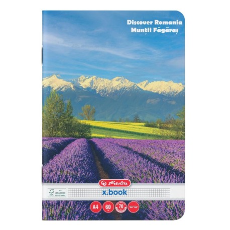 Caiet A4, 60 file, Herlitz Discover Romania, hartie 70g/mp, FSC