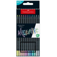 Creioane colorate Faber-Castell 12 culori metalizate, Black Edition