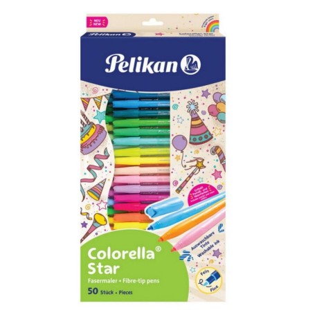 Carioca Colorella Star set 50 culori, Pelikan, include 3 neon, 10 pastel