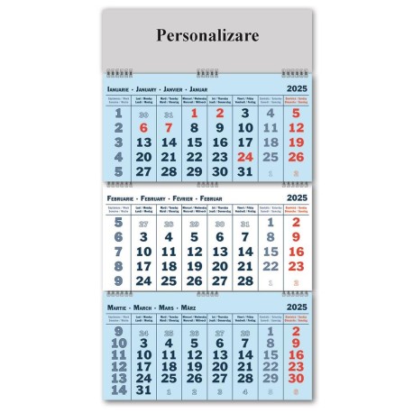 Calendar triptic 2025 cu trei module, 40x60 cm